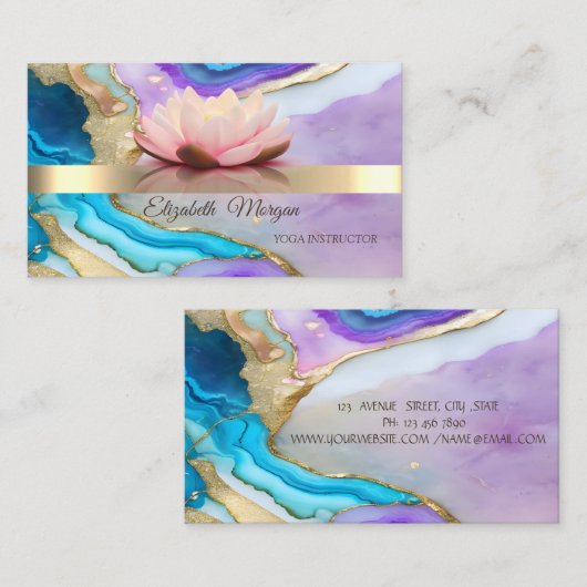 《写真》ぼけ味エレガント金ゴールド、ロータスフラワーヨガインストラクター 名刺 (正面/裏面)