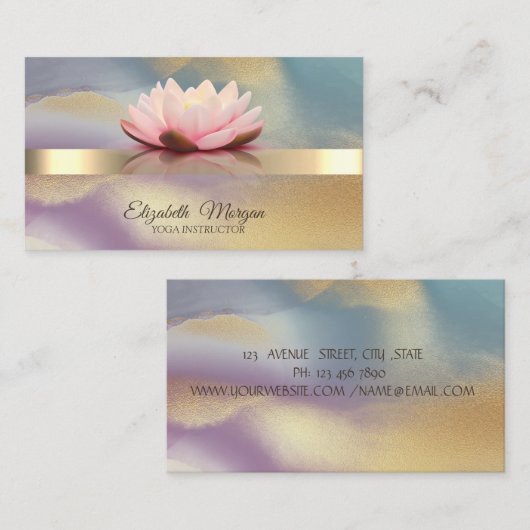 《写真》ぼけ味エレガント金ゴールド、蓮の花ヨガカラフル 名刺 (正面/裏面)