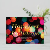 《写真》ぼけ味カラフル最も幸せな休日金ゴールドクリスマス 箔シーズンカード (立ち正面)