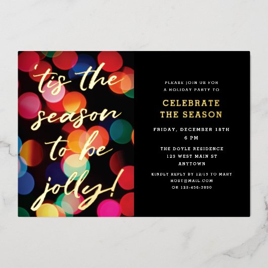 《写真》ぼけ味カラフル金ゴールドスモダンクリプトホリデーパーティー 箔シーズンカード (正面)