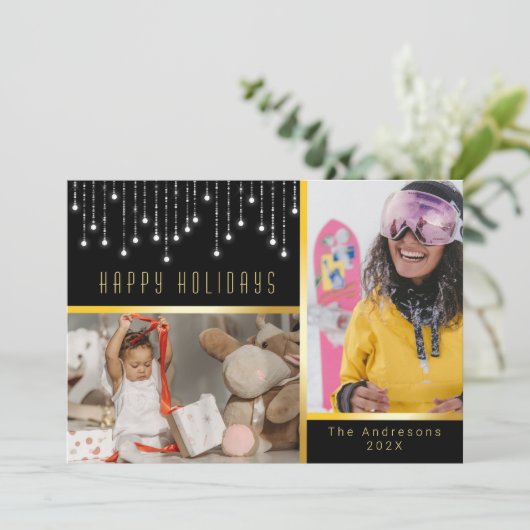 《写真》ぼけ味クリスマスポインセチア妖精ライト金ゴールド写真 招待状 (スタンド正面)