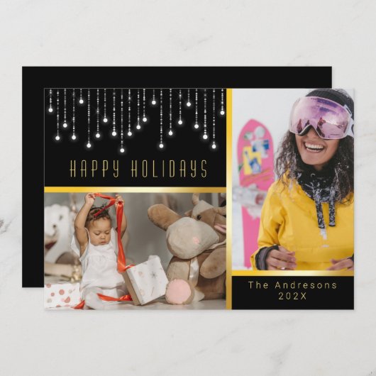 《写真》ぼけ味クリスマスポインセチア妖精ライト金ゴールド写真 招待状 (正面/裏面)