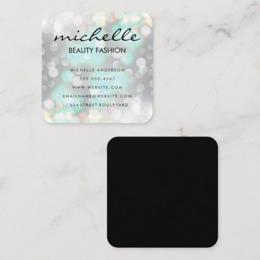 《写真》ぼけ味グラマーと筆記具文字 スクエア名刺 (正面/裏面)