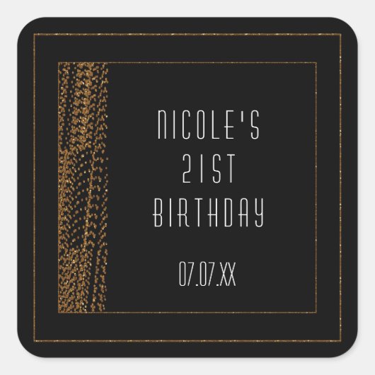 《写真》ぼけ味グラムオールブラック&金ゴールドシックなベストスティッカー スクエアシール (正面)