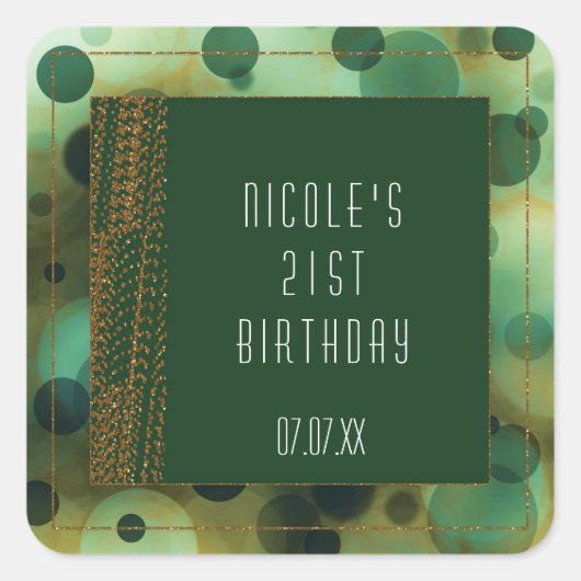 《写真》ぼけ味グラムグリーン&金ゴールドフェイスステッカー スクエアシール (正面)
