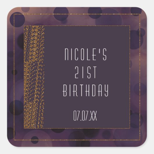 《写真》ぼけ味グラムパープル&金ゴールドフェイスステッカー スクエアシール (正面)