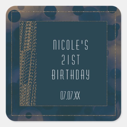 《写真》ぼけ味グラムブルー&金ゴールドフェイスステッカー スクエアシール (正面)
