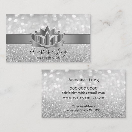 《写真》ぼけ味シルバーロータスフラワーヨガインストラクターブシン 名刺 (正面/裏面)