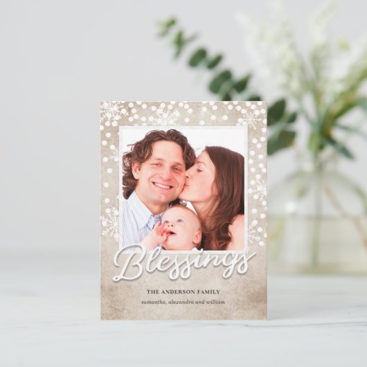 《写真》ぼけ味シンプル恵み宗教的クリスマス シーズンポストカード (スタンド正面)