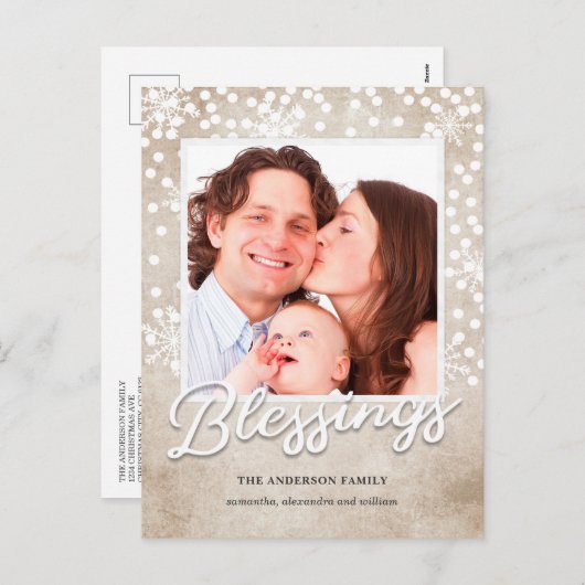 《写真》ぼけ味シンプル恵み宗教的クリスマス シーズンポストカード (正面/裏面)