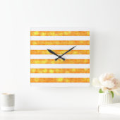 《写真》ぼけ味ストライプオレンジと白 スクエア壁時計 (ホーム)