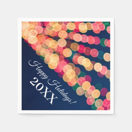 《写真》ぼけ味ツリーのライト、クリスマス スタンダードカクテルナプキン (正面)