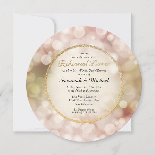 《写真》ぼけ味トゥインクルスパークル金ゴールドリハーサルディナー招待状 招待状 (正面)