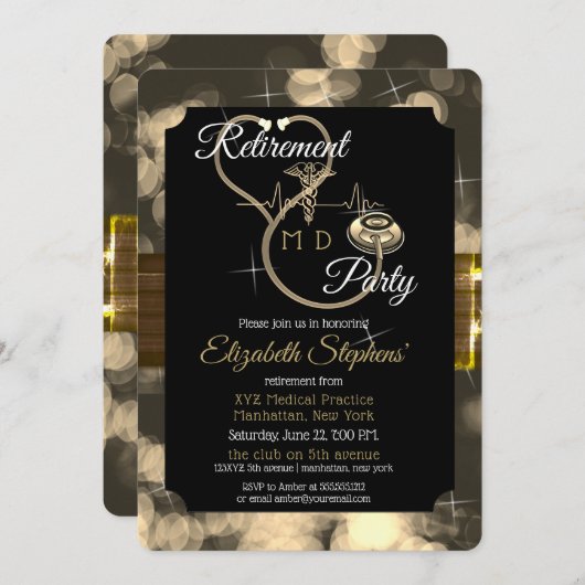 《写真》ぼけ味ドクターステソスコープEKG退職パーティー 招待状 (正面/裏面)