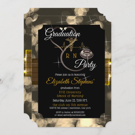 《写真》ぼけ味ナース聴診器EKG卒業パーティー 招待状 (正面/裏面)