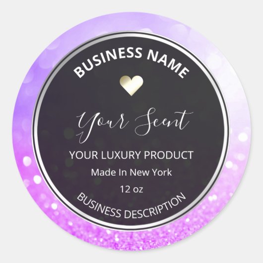 《写真》ぼけ味パープルブルー銀グリッター大豆キャンドルラベル ラウンドシール (正面)