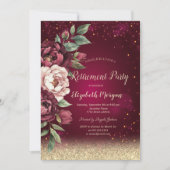 《写真》ぼけ味ホワイトブルゴーニュバラ赤い退職 招待状 (正面)