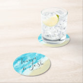 《写真》ぼけ味ライトモダン水彩ビーチ結婚式 ラウンドペーパーコースター (インサイチュ)