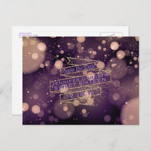 《写真》ぼけ味ライト日付を保存エレガントな誕生日パーティー 案内ポストカード (正面/裏面)