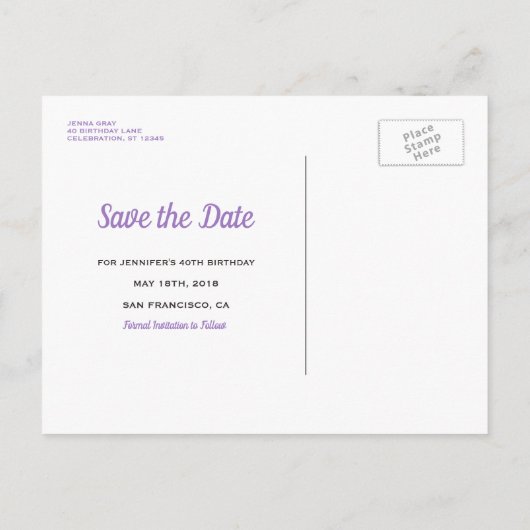 《写真》ぼけ味ライト日付を保存エレガントな誕生日パーティー 案内ポストカード (裏面)