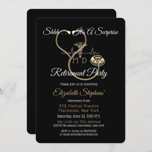 《写真》ぼけ味医師聴診器サプライズ退職パーティー 招待状 (正面/裏面)