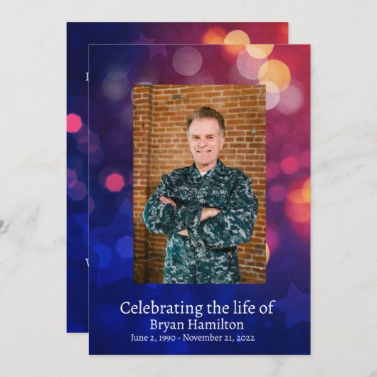 《写真》ぼけ味愛国的退役軍人葬儀祈りの言葉カード 招待状 (正面/裏面)