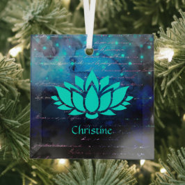 《写真》ぼけ味空に白い蓮の花とパステル書ズ ガラスオーナメント