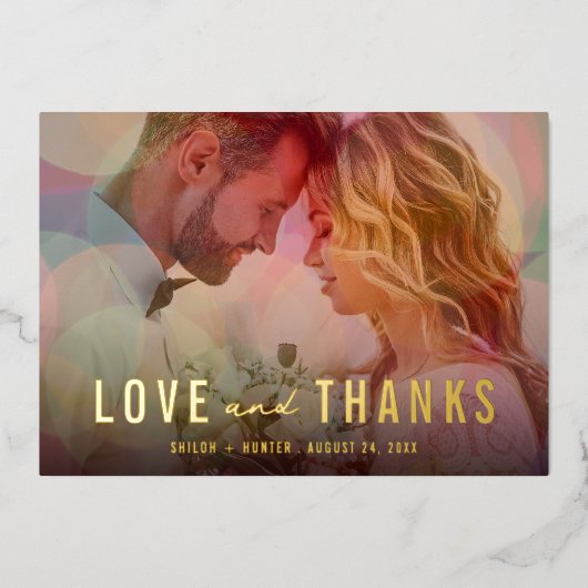 《写真》ぼけ味結婚オーバーレイ箔サンキューカード 箔招待状 (正面)