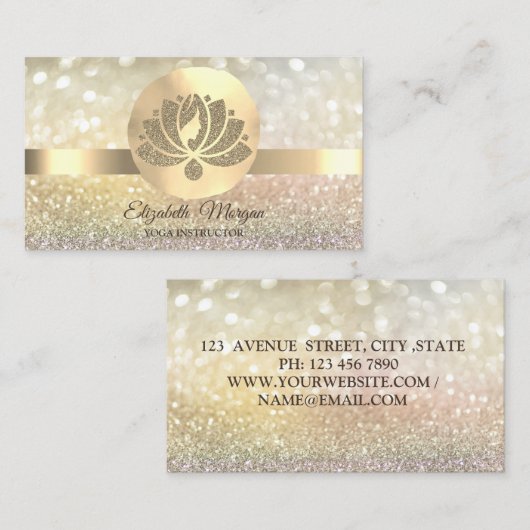 《写真》ぼけ味金ゴールドロータスフラワーヨガインストラクター 名刺 (正面/裏面)