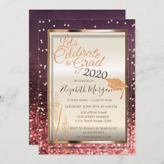 《写真》ぼけ味、グリッター目盛キャップ、ガラス目盛り 招待状 (正面/裏面)