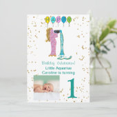 写真&アクエリアス誕生日と金ゴールド&バルーン 招待状 (スタンド正面)