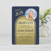 写真 アーチ ネイビー ゴールド 卒業発表 招待状 (スタンド正面)