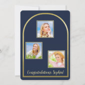 写真 アーチ ネイビー ゴールド 卒業発表 招待状 (裏面)