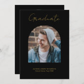 写真 アーチ 卒業 ブラック ゴールド お知らせ 招待状 (正面/裏面)