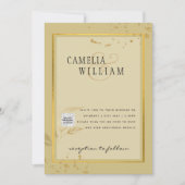 写真 ウェディング 招待状 QRコード 返信 ゴールド イエロー (正面)