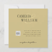 写真 ウェディング 招待状 QRコード 返信 ゴールド イエロー (正面)