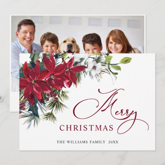 写真 エレガントなポインセチアのクリスマスグリーティング シーズンカード (正面/裏面)