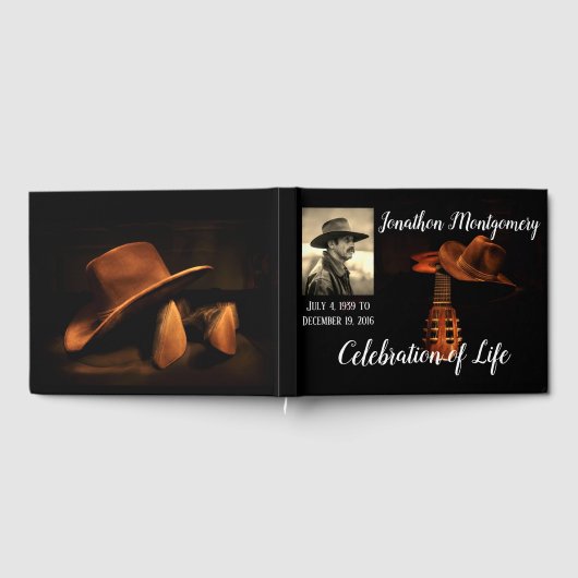 写真、カウボーイハットとギターお祝い・オブ・ライフ ゲストブック (全面)