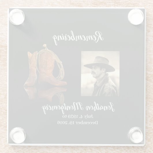 写真、カウボーイハットとロープ記念碑 ガラスコースター (裏面)