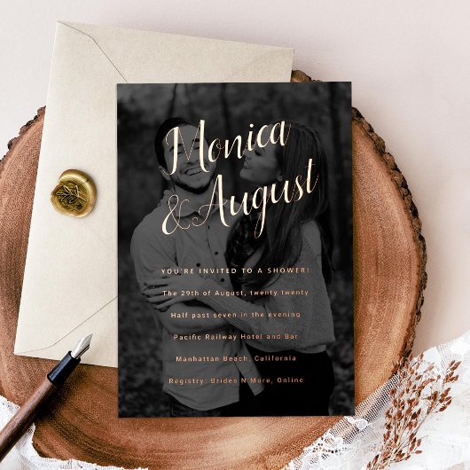 写真 カップルシャワー 婚約パーティー 箔招待状