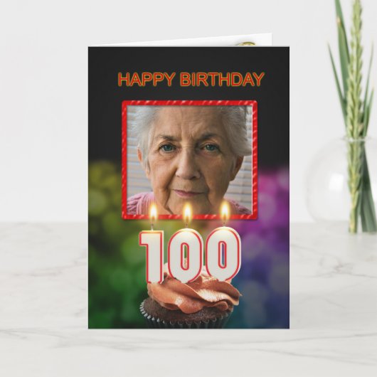 写真、キャンドル付き100誕生日カードの追加 カード (正面)