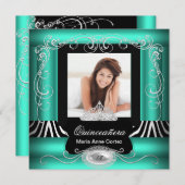 写真 キンセアニエラ 15歳の誕生日 翠 ティール ゼブラ 招待状 (正面/裏面)