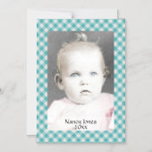 写真: ギンガムチェックパターンティール(緑がかった色)/白 マグネット招待状 (正面)