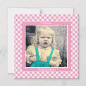 写真: ギンガムチェックパターンピンク/白 マグネット招待状 (正面)