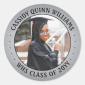 写真 クラス 年 ブラック シルバー 偽 フォイル 卒業 ラウンドシール (正面)