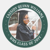 写真 クラス 年 緑と白のモダンな卒業式 ラウンドシール (正面)