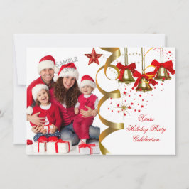 写真 クリスマス ホリデー クリスマスパーティー ゴールド レッド ブラック 招待状