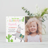 写真 グレー ラマ ファン ラマ 誕生日 招待状 (スタンド正面)