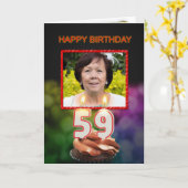 写真、ケーキとキャンドルと59誕生日を追加 カード (黄色い花)