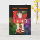 写真、ケーキとキャンドル付き11誕生日を追加 カード (黄色い花)